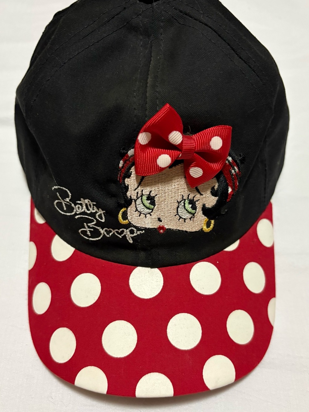 1997 Betty Boop Black hat with white Polka Dot on red brim